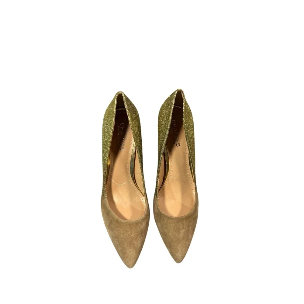 Charles David‎ Womens Gold Glitter Suede Pointed Toe Stiletto Heels Shoes 9.5M